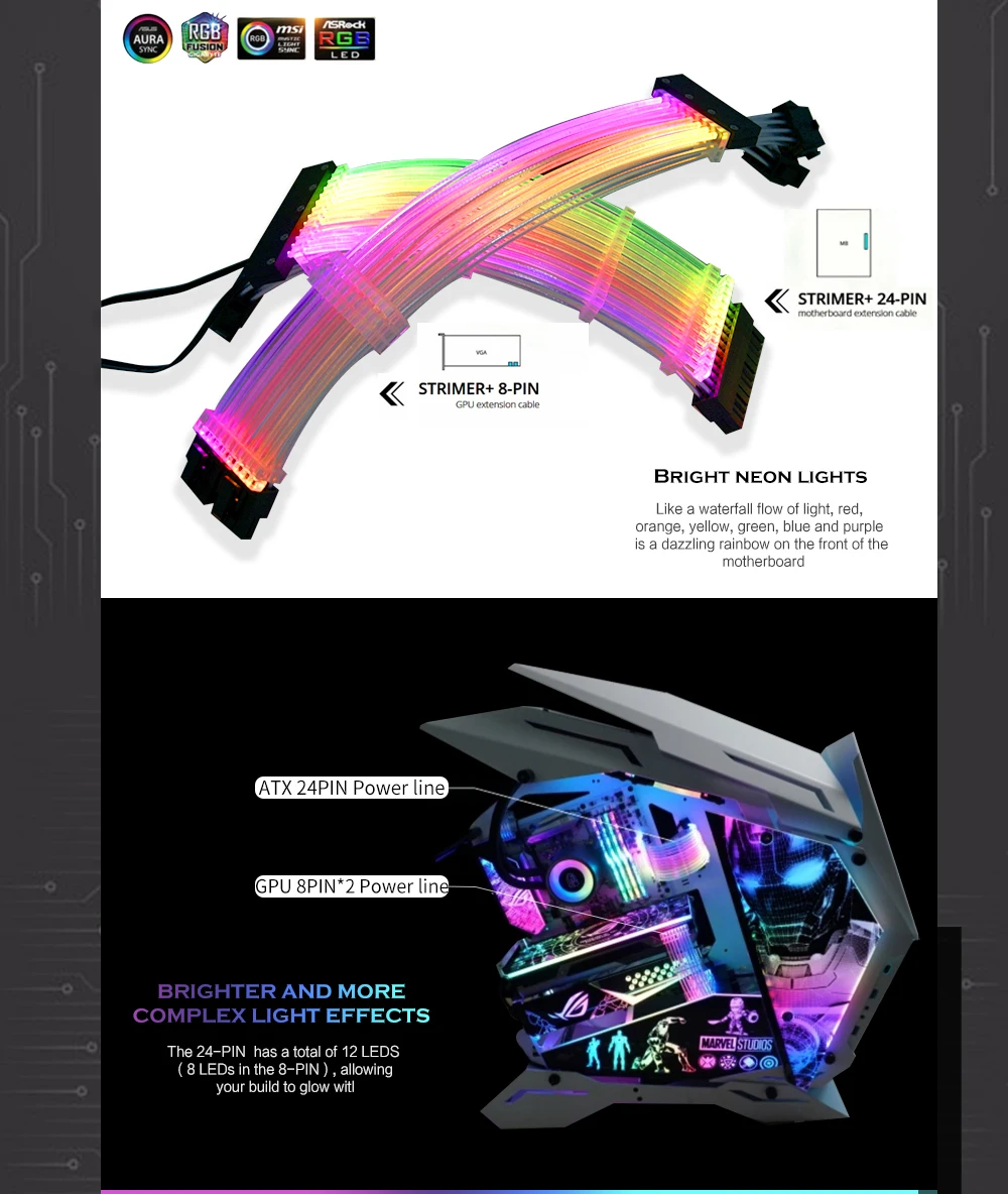 Cabo de extensão rgb do psu, atx