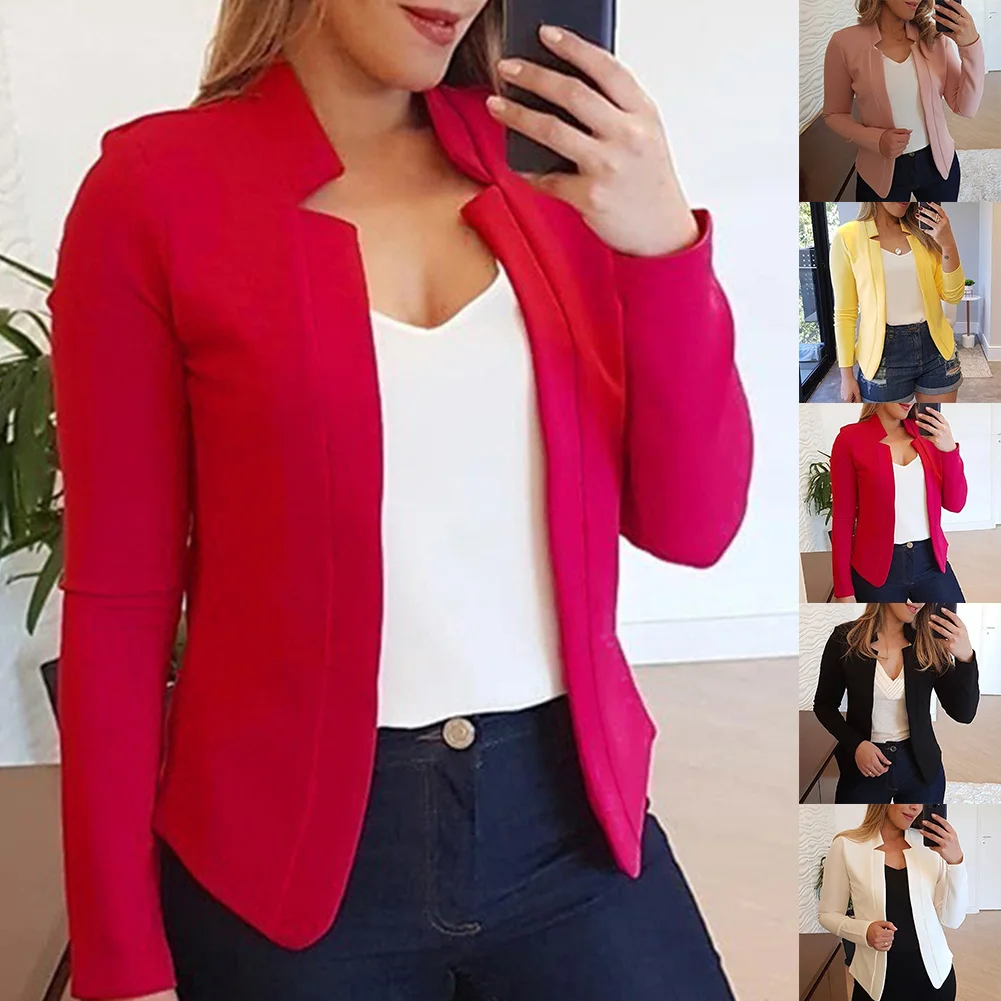 Fall Fashion Women Solid Color Long Sleeve Stand Collar Slims Fit Blazer Coat Women's Clothing Blazers Fashion Long Sleeve Suits plus size pant suits for special occasions