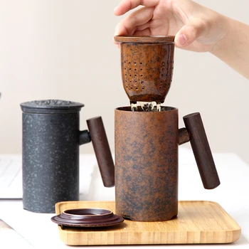 

SIMPLE OFFICE LARGE CAPACITY TEACUP CERAMIC FILTER EQUIPMENT WITH COVER 380ML