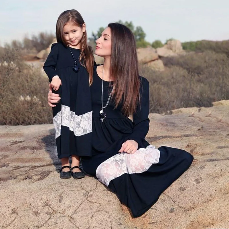

Mommy and Me Family Matching Mother Daughter Dresses Clothes Lace Mum Big Sister Baby Girl Dress Mom Dress Kids Child Outfits