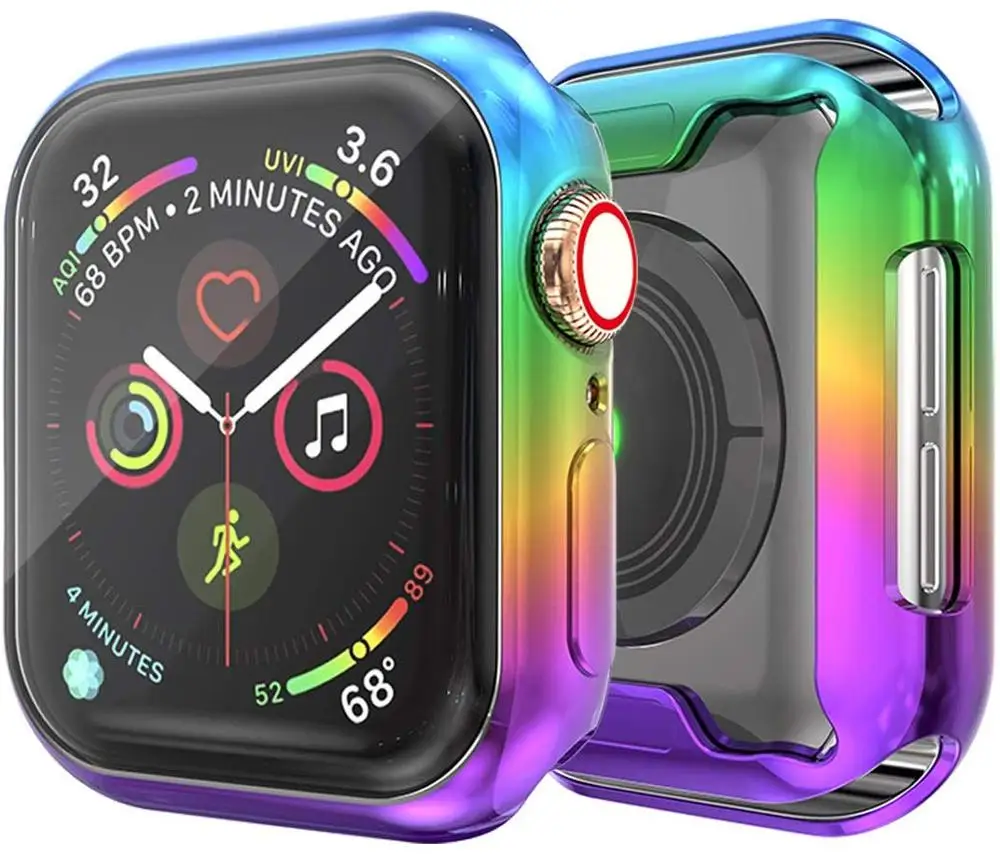 TPU чехол для часов, защитный чехол для Apple Watch 5, серия 5, 4, защитный чехол 40 мм, 44 мм, тонкий чехол для iWatch 5, 4, 44 мм - Цвет: blue green purple