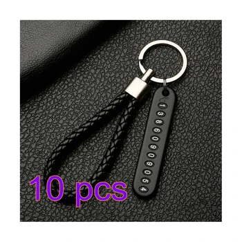 

10pc DJsona Anti-lost Phone Number Plate Car Keychain Pendant Auto Vehicle Phone Number Card Keyring Key Chain Car Interior