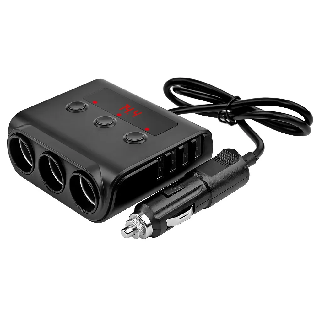 3 Way адаптер для автомобильного прикуривателя 12 V-24 V Splitter гнезда Подключите светодиодный 4 USB Зарядное устройство адаптер 2.4A 100W для телефона MP3 DVR XZ-10