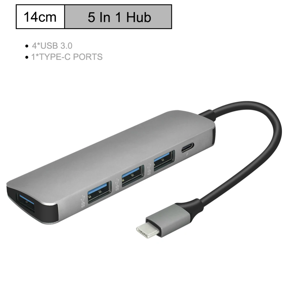 5 в 1 Usb type C концентратор из алюминиевого сплава Usb 3,0 хаб порт USB C адаптер Компьютерные аксессуары для Mac book Pro Thunderbolt Usb C концентратор - Color: Grey