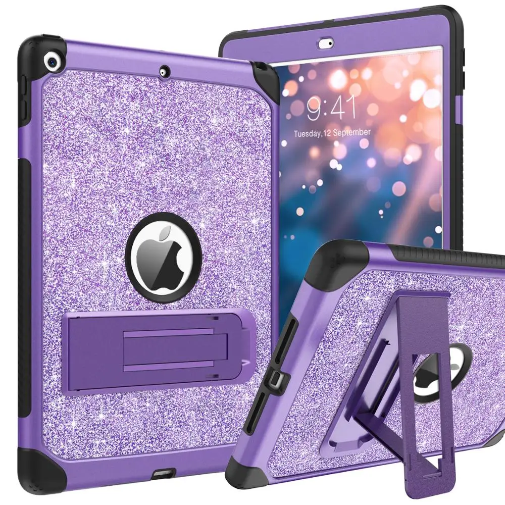 

BENTOBEN Purple Glitter Protective Case for iPad 7th Generation 3 Layers Shockproof Heavy Duty Cover for Apple iPad 10.2 2019