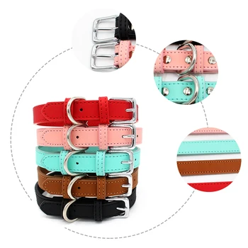 

Dog Collars Cat Puppy Collar Neck Strap PU Leather Dogs Adjustable Buckle Puppy Necklace For Small Dogs Pet Dropship