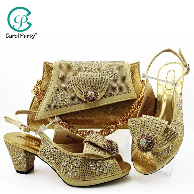 

Latest Design Italian Shoes with Matching Bags Set Decorated with Rhinestone African Shoes for Women High Heels Party Pumps