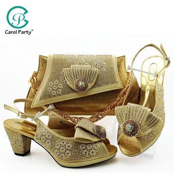 

Latest Design Italian Shoes with Matching Bags Set Decorated with Rhinestone African Shoes for Women High Heels Party Pumps