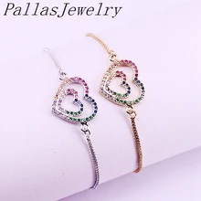 10 шт. многоцветный Цирконий CZ радуга сердце цепочка из звеньев с шармом регулируемые браслеты женские ювелирные изделия