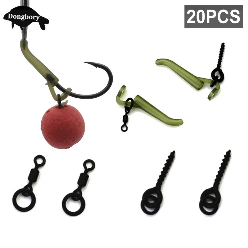 20PCS Carp Fishing Accessories Carp Boilies Bait Screw Hook Line Aligner Micro Ring Swivel Fishing Tackle for Hair Chod Rig Make