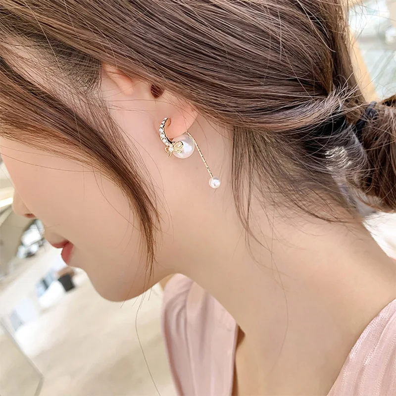 Fashion Bow Front And Back Pearl Earrings For Women New Korean Earrings Trendy Jewelry