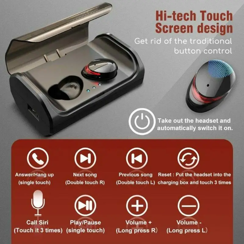 T8 TWS Беспроводной Bluetooth 5,0 наушники-вкладыши стерео мини-гарнитура Bluetooth с зарядный чехол