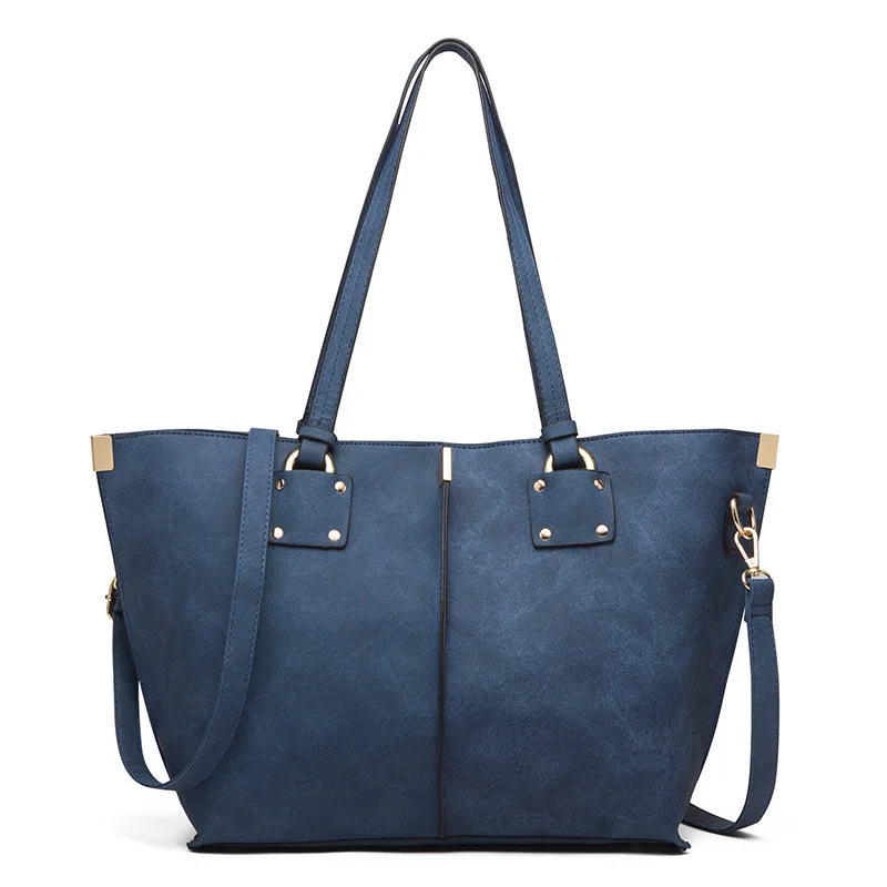 Большая женская кожаная сумка, женские сумки через плечо, модные женские сумки-мессенджеры, женские повседневные роскошные сумки-тоут - Цвет: Синий