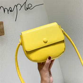 

Small Yellow Shoulder Bag for Women 2020 Fashion Crossbody Bags Pu Leather Solid Color Ladies Mini Pack Clamshell Thin Straps