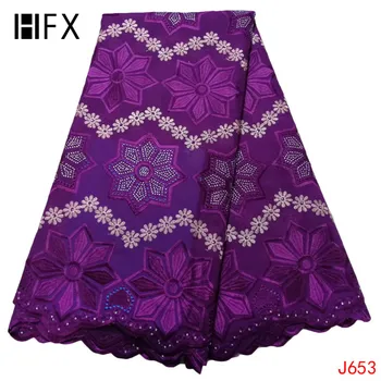 

HFX Swiss Voile Lace in Switzerland Purple High Quality Cotton Embroidery African Lace 2019 Nigeria Fabric for Women L653