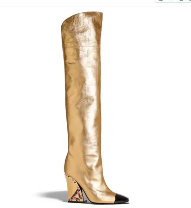 Gold Ladies Boots Luxury Design Boots Women Retro Women Shoes Leather Bota Feminina New Arrival Botas Mujer Royal Ladies Shoes