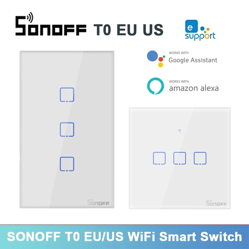Sonoff T0 Eu/Us Wifi Smart Switch Smart Home Interruttore A Parete Touch Switch Panel Per Alexa Google Assistant Ewelink