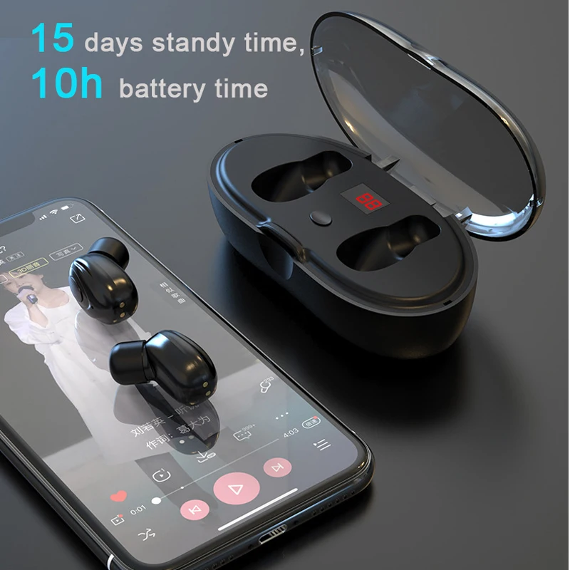 Bluetooth наушники TWS, беспроводные наушники-вкладыши, светодиодный дисплей, спортивный бас, стерео игровая гарнитура для xiaomi huawei