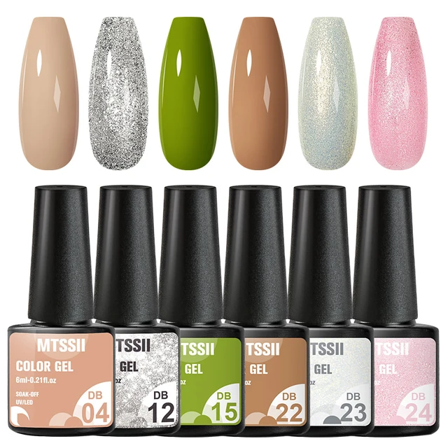 Mtssii 10Pcs/set Color Gel Nail Polish Set 100 Colors Semi Permanent UV Led Gel Varnish Soak Off Nail Lacquers Base Top Coat ZH12844 6PCS