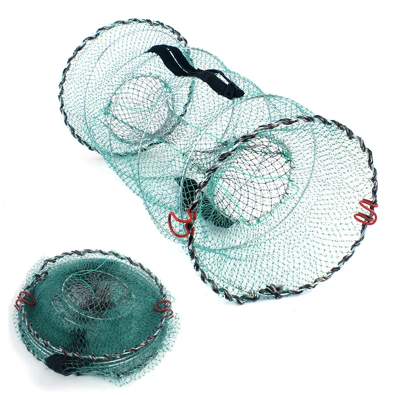 

High quality Small spring cage crab net circular folding shrimp fishing catch gear mesh metal casting trap