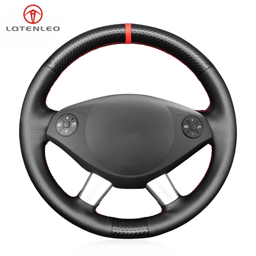 

LQTENLEO Black Carbon Fiber Leather Steering Wheel Cover For Mercedes Benz W639 Viano 2010-2015 Vito 2010-2015 Valente 2012-2015