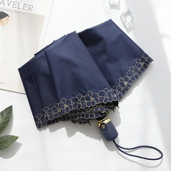

Embroidery Flowers Automatic Rain Sun Umbrella For Women Portable Windproof Umbrellas For Female Black Coating UV Parasol 8 Ribs
