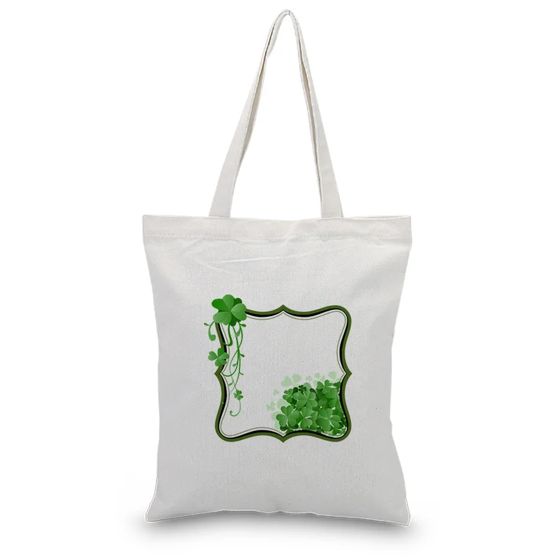 Ручной счастливый клевер Холщовая Сумка текст DIY Ручная сумка печать индивидуальный логотип для печати ежедневного использования складная хозяйственная многоразовая