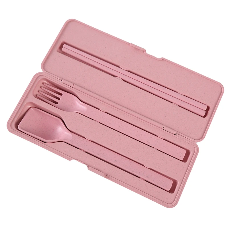 3Pcs/Set Fork Dinner set Food Picks Tableware Case Outdoor Portable Wheat fiber Cutlery Set Kit Lightweight Dinnerware Set