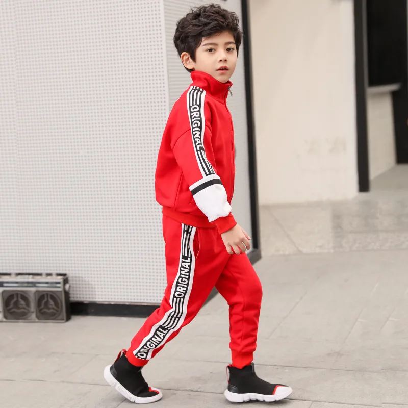 

Childrenswear 2019 Korean-style Spring Two-Piece Set BOY'S Big Boy Printed Letter Cardigan Hoodie Suit Tops Trousers