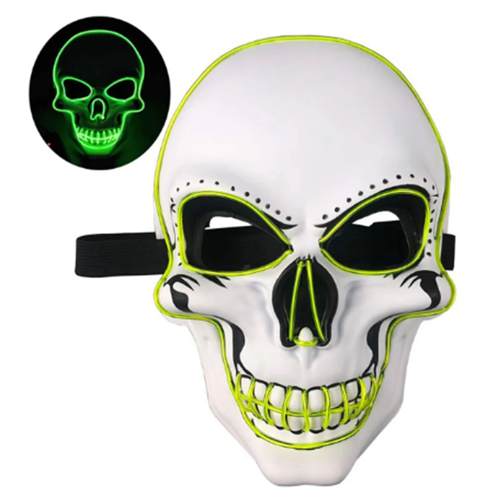 LED Glowing Halloween Mask Fluorescent Mask Party Scary Mask Funny Mask Role-Playing Costume Props Prom Mask Skull Mask