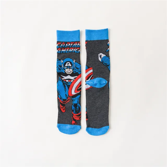 Disney anime socks Avengers Marvel cartoon figure Iron Man Captain America Hulk Thor casual high socks xxx boys and girls socks 4 Blue Captain
