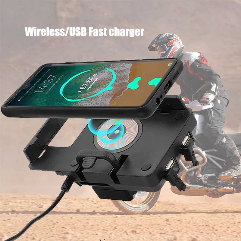 

For BMW R1200GS R1250GS F700GS F800GS F750GS F850GS CRF1000L 12MM Motorcycle GPS mobile phone holder wireless/USB fast charger