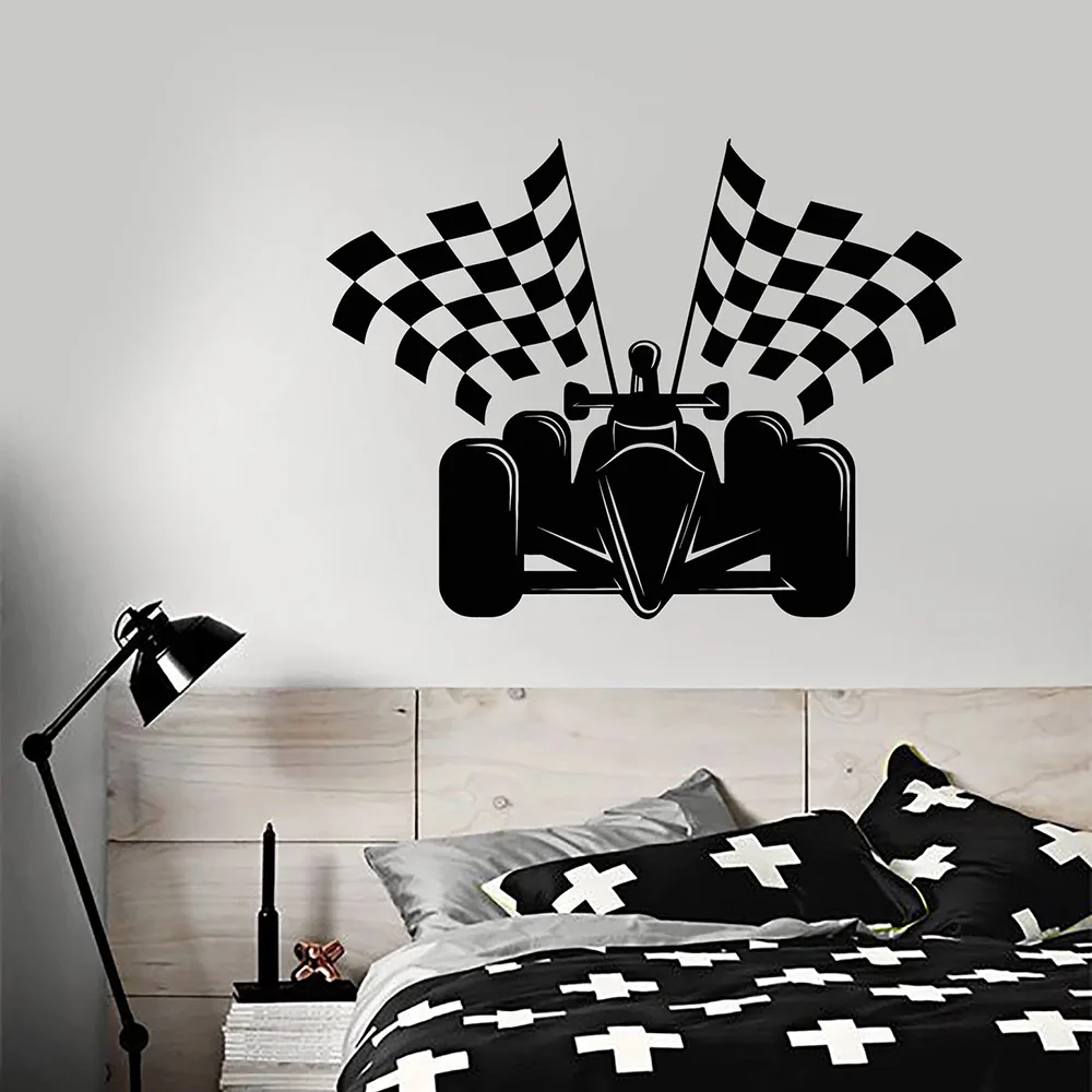 

Auto Racing Formula 1 Car Racing Flags Stickers Vinyl Wall Decal Home Decoration Accessories For Playing Room Fashio C678