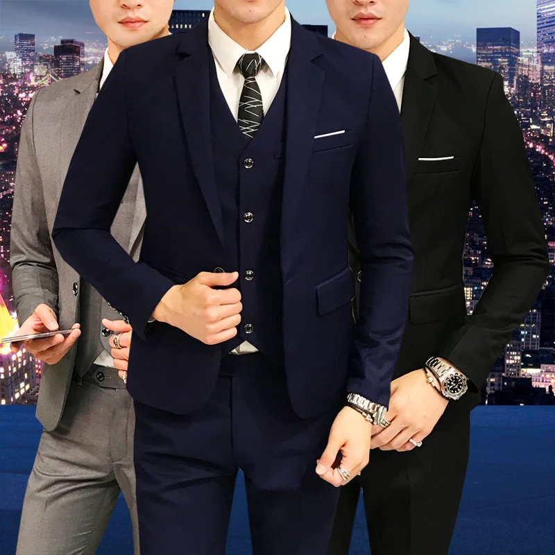 

Autumn And Winter New Men's Suit Three-piece Gentleman British Wind Groom Dress Slim Business Suit