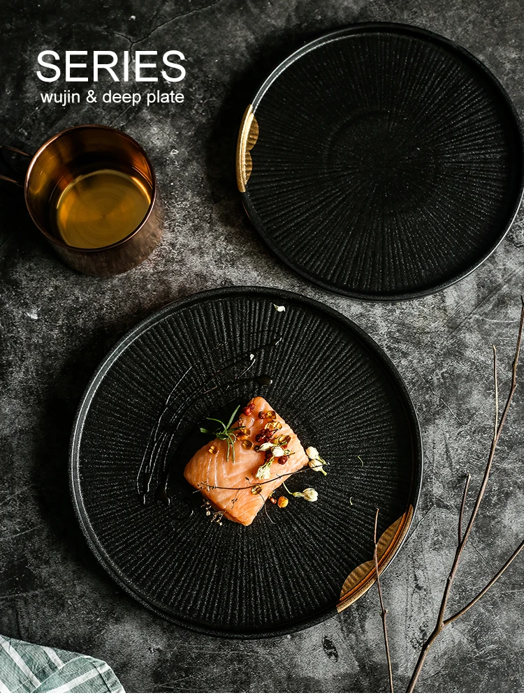 ANTOWALL керамическая черная позолоченная тарелка в западном стиле для стейка из говядины, тарелка для фруктов, тарелка, фарфоровая посуда оптом