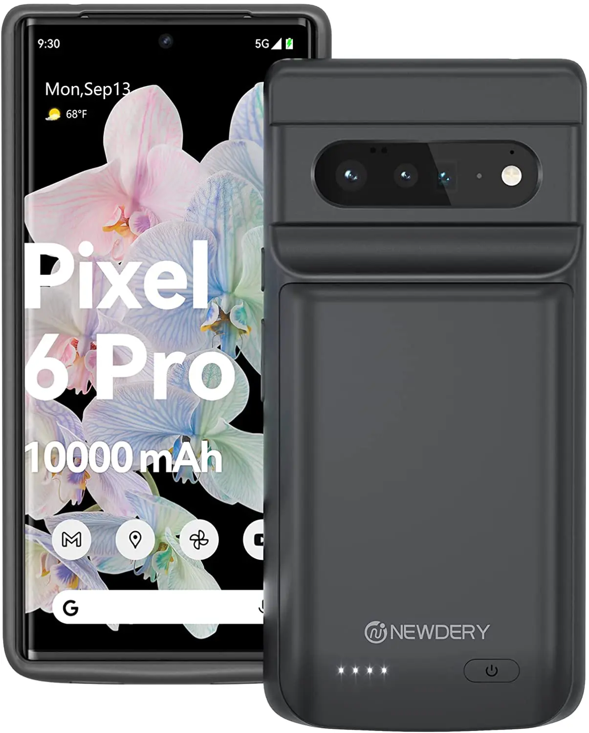 NEWDERY 배터리 케이스 Google Pixel 6 Pro , 10000mAh 충전 전화 케이스, Google Pixel 6 Pro 6.7 인치 용