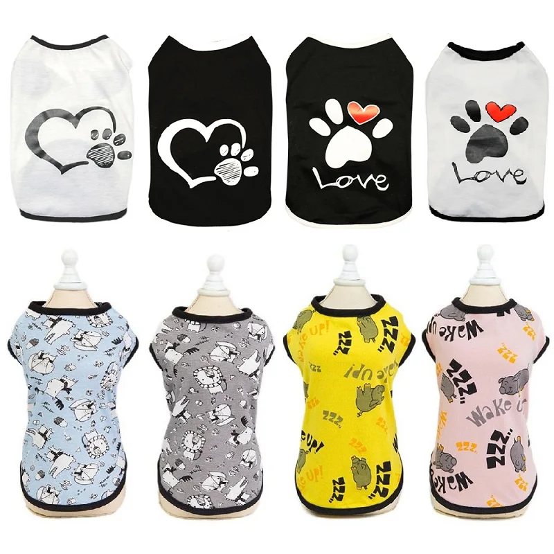 Small Pet Dog Cat Puppy Print T-Shirt Clothes Pajamas Vest Coat Summer Apparel 