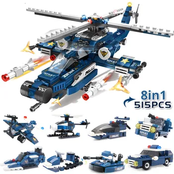 

515pcs 8in1 SWAT Police Building Blocks city Helicopter car 8 figures Bricks Educational Toys for Children