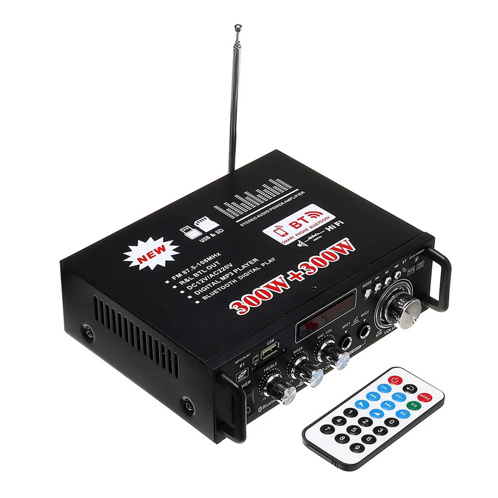 Автомобильный Bluetooth стерео аудио усилитель для дома HiFi Музыка SD USB FM AMP 12 в 600 Вт пульт дистанционного управления музыкальный плеер ЕС вилка
