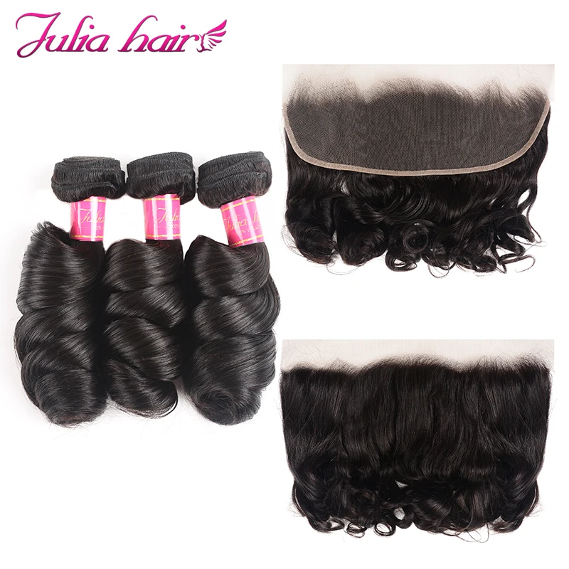 

Ali Julia Hair Brazilian Loose Wave Bundles With Frontal Human Hair 13*4 Pre Plucked from ear to ear Lace Frontal Closure Remy