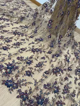 

special Handmade Beads Lace embroidery tulle mesh lace fabric with sequins top quality for bridal dress