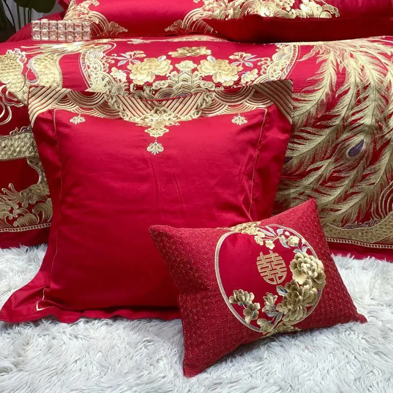 Century wedding Bedding Set red embroidery Bed Set 100S Long-staple cotton Duvet Cover Set Queen King size Bed Sheet Pillowcases