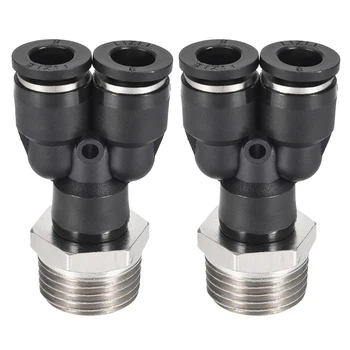 

uxcell 2Pcs Push To Connect Air Fittings Y Type Tube Connect 8mm OD x 1/2PT Male Thread PU Tubing Fitting Push Lock Black