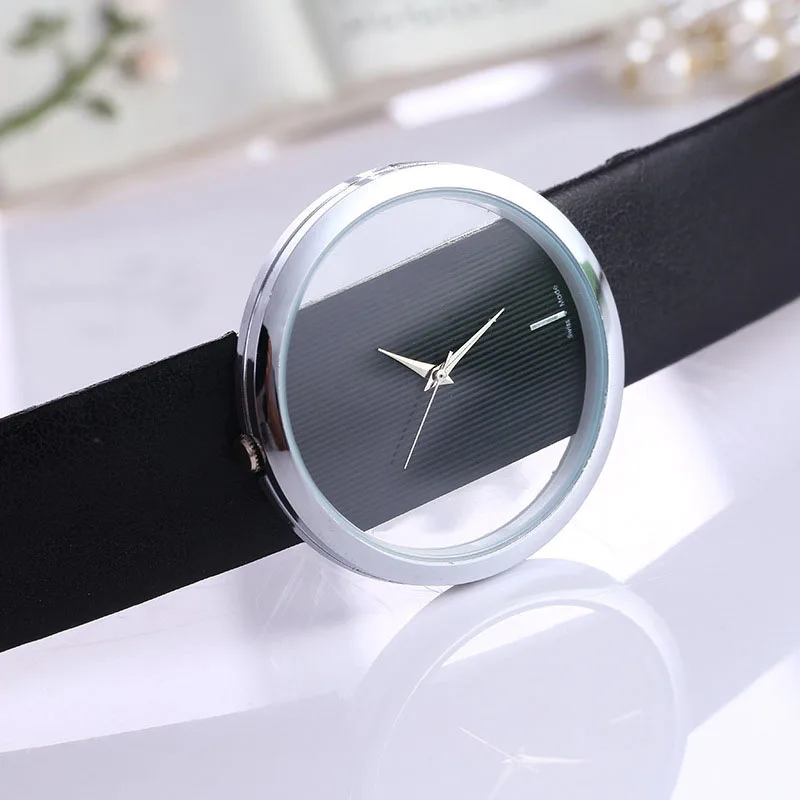 Women Leather Quartz Watch Transparent Hollow Watches Antique Stylish Men Quartz Wrist Watches 5