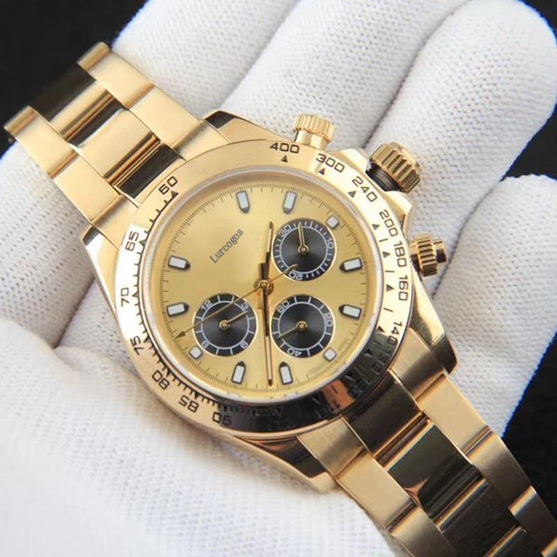 

Yellow Gold watch AAA quality automatic self winding day stainless steel tona watches all small dials works 16233