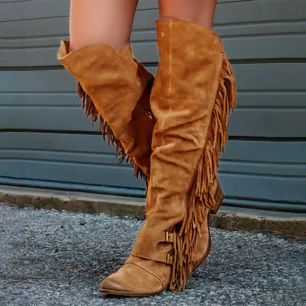 over the knee cowboy boots with fringe