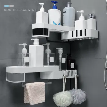 

New Wall Mounted Bathroom Storage Rack Multifunction Kitchen Bath Drain Organizer Shampoo Holder Hanging Basket Towel Rack Shelf