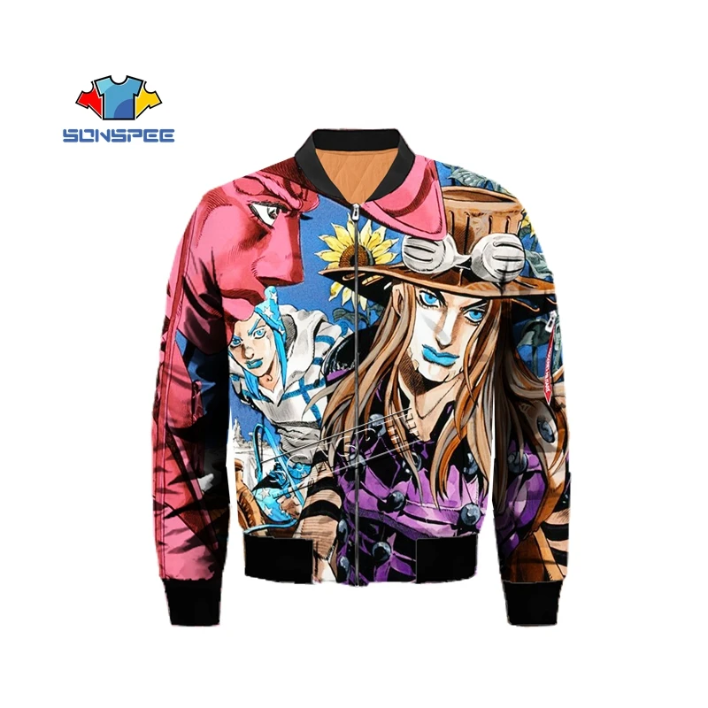 SONSPEE для женщин и мужчин 3D принт Аниме: Необычные приключения Джоджо часть 7 стальной шар бег Harajuku зима ZipperJacket ветровка пальто