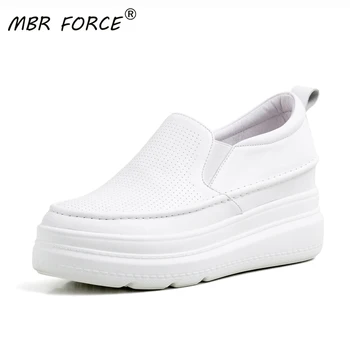 

MBR FORCE Women Round Toe Fashion Platform shoes Casual Ladies Thick bottom slip-on Height Increased white shoes for woman Girls