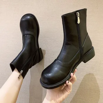 

COOTELILI Women Ankle Boots Winter Fall Round Toe Mid Heel Zip Shoes Black Basic 2020 Fashion Shoes For Woman Botas Mujer 35-40